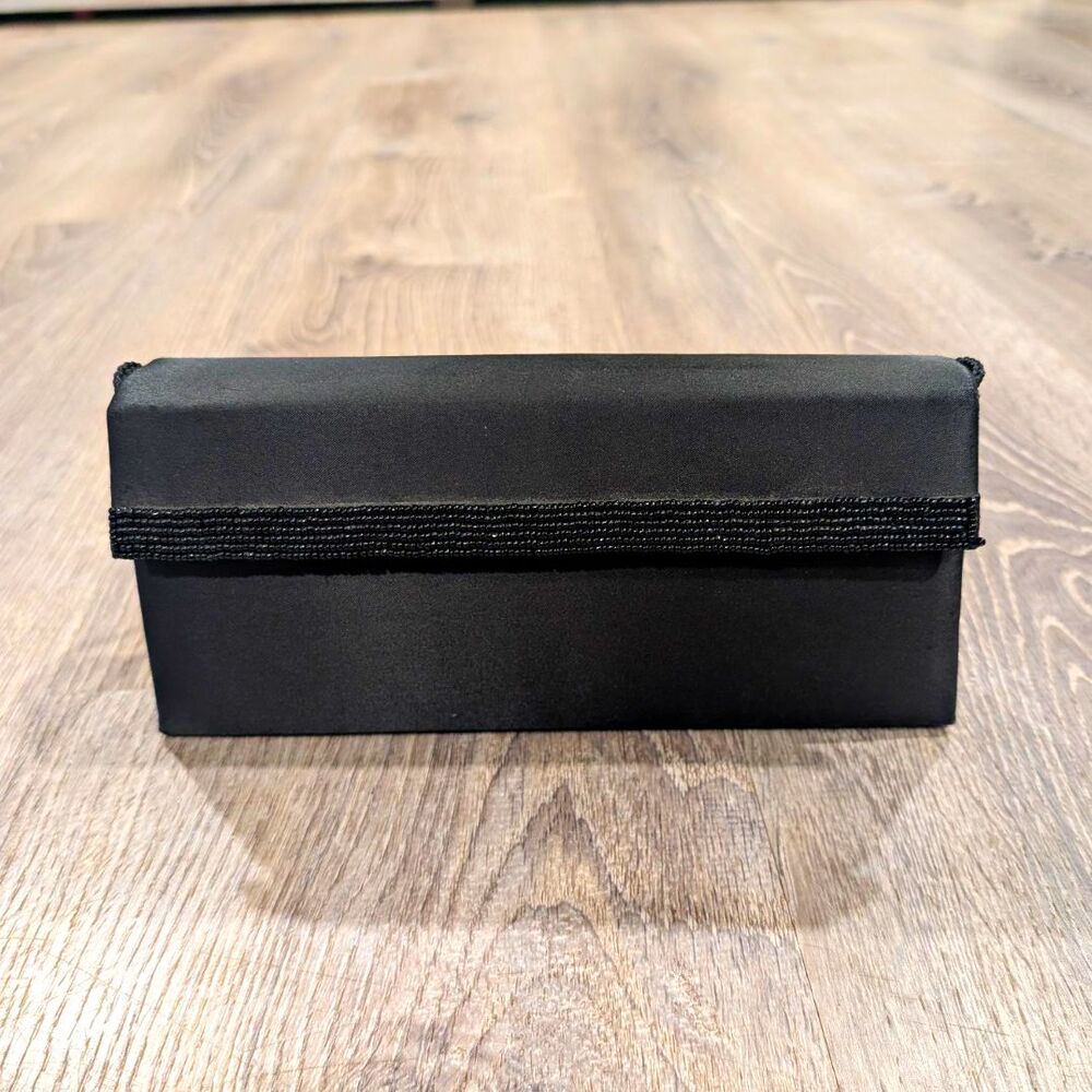 Jessica McClintock Black Satin Beaded Evening Formal Bag Clutch